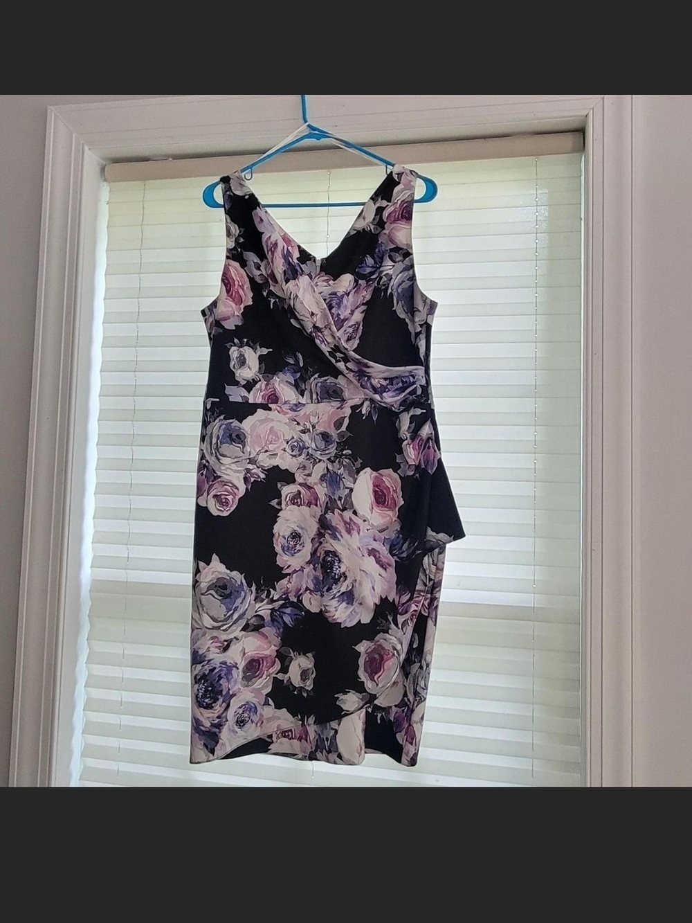 Alex Evenings Black Midi Dress with Lavender and Pink Floral Print